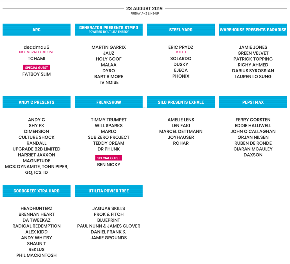 Creamfields 2019 schedule