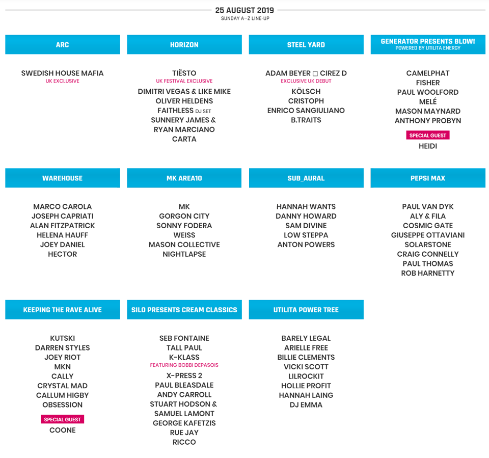 Creamfields 2019 schedule