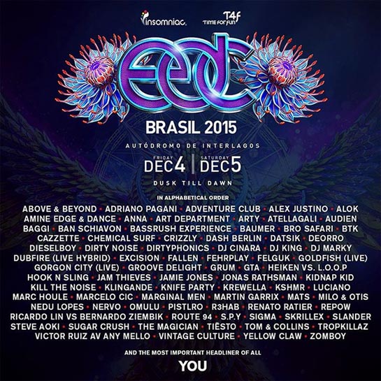 EDC Brazil 2015 | Lineup | Tickets | Dates | Schedule | Prices | Live Stream