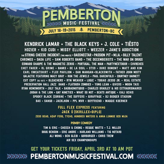 Pemberton Music Festival 2015 | Lineup | Tickets | Prices | Dates | Video | Mobile App | Hotels