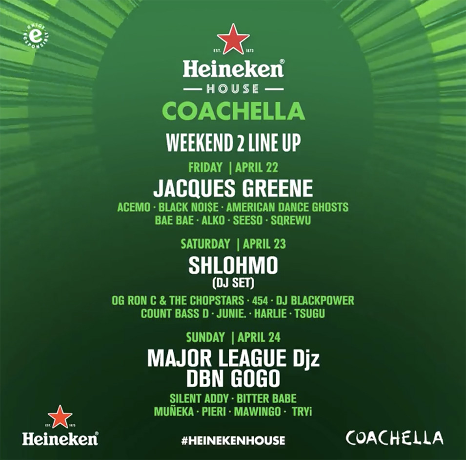 2022 Coachella lineup for Heineken House